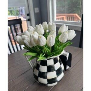 New 28pcs White Artificial Tulip Silk Fake Flowers 13.5" for Mother's Day